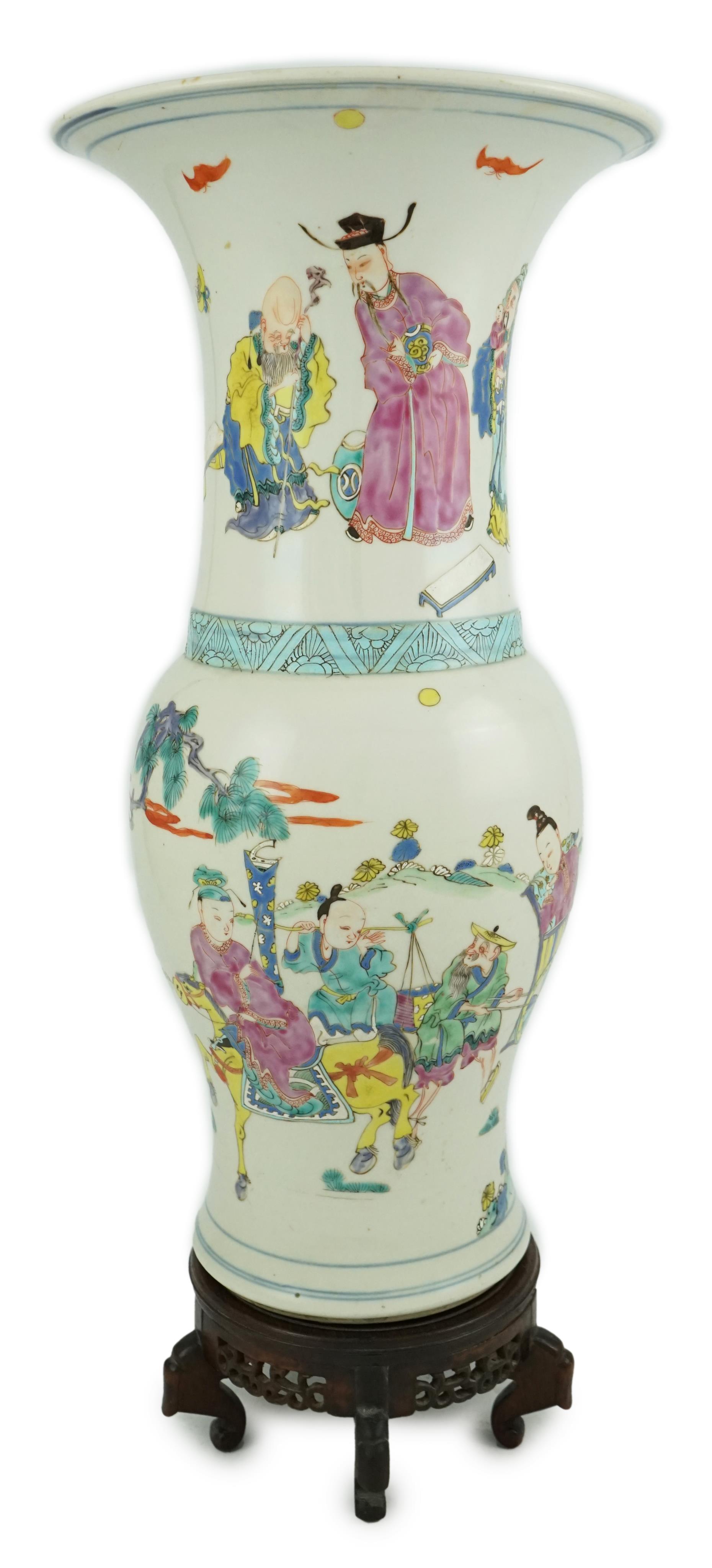 A rare Chinese famille rose ‘Sanxing’ yen-yen vase, Yongzheng period (1723-1735)